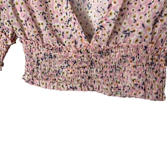 Princess Polly Floral V Neck Floral Sheer Cropped Peasant Top Size Small 2 - Picture 6 of 6
